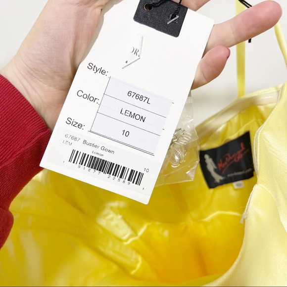 NWT Mac Duggal Yellow Strapless Belted Rhinestone Formal Gown - Picture 6 of 12